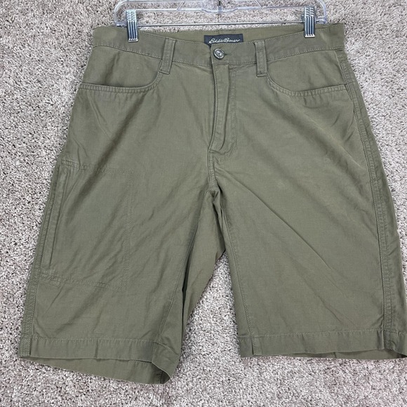 Eddie Bauer Shorts Mens‎ 32 Green Cargo Outdoor Hiking Nylon Blend Zip Pocket